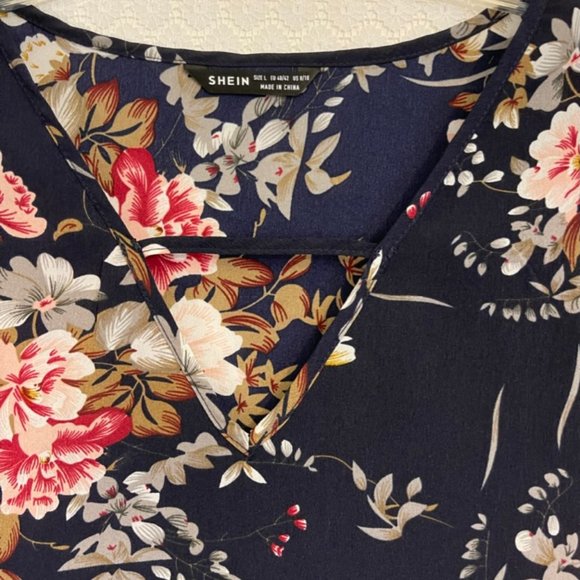 Shein Cap Sleeve Floral Print V Neck Top -Vibrant Colors, Lightweight - Size L - Picture 5 of 6